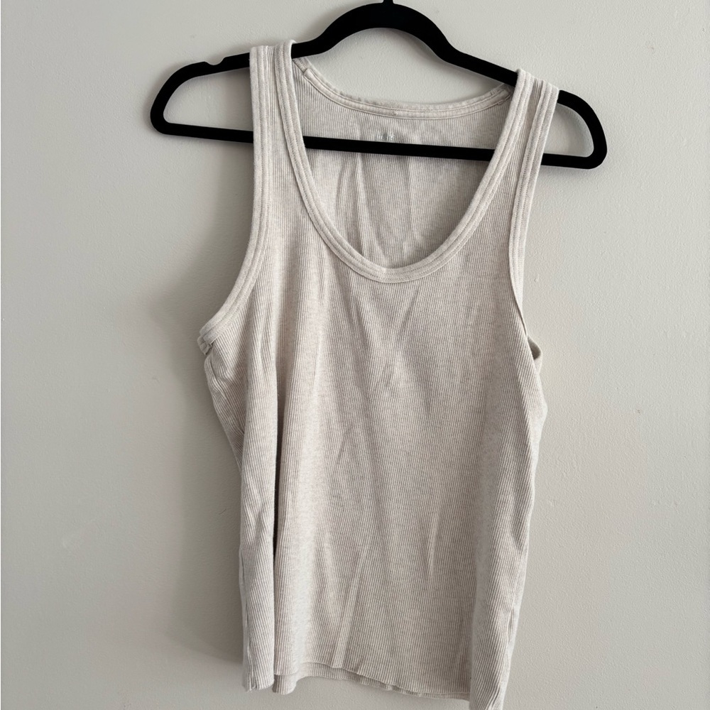 Aerie tuck it in tank top, scoop neck, cream, cotton, size large